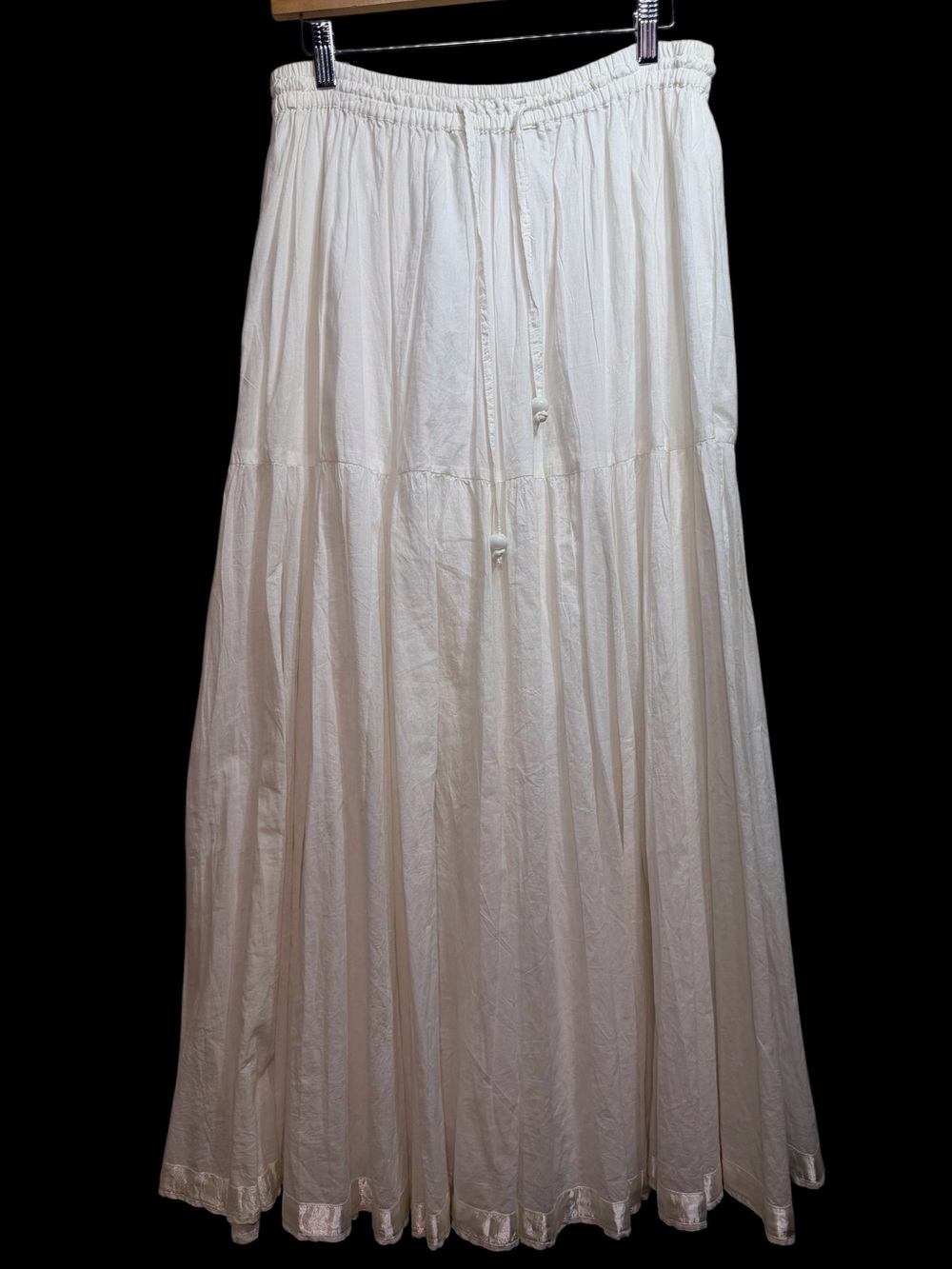 Womens Tiered Maxi Cotton Skirt Size M White Peasant Boho Gypsy Angelcore